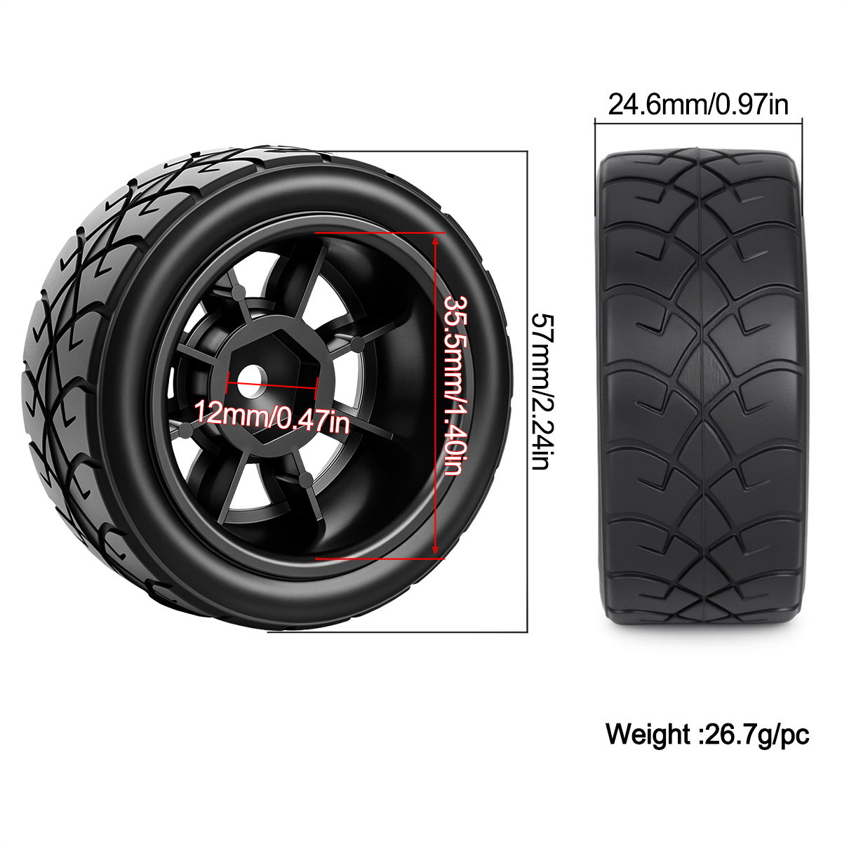 57MM 고무 타이어 플라스틱 휠 림, 12mm 헥스, - Wheel Rim Rc 리뷰 및 가격