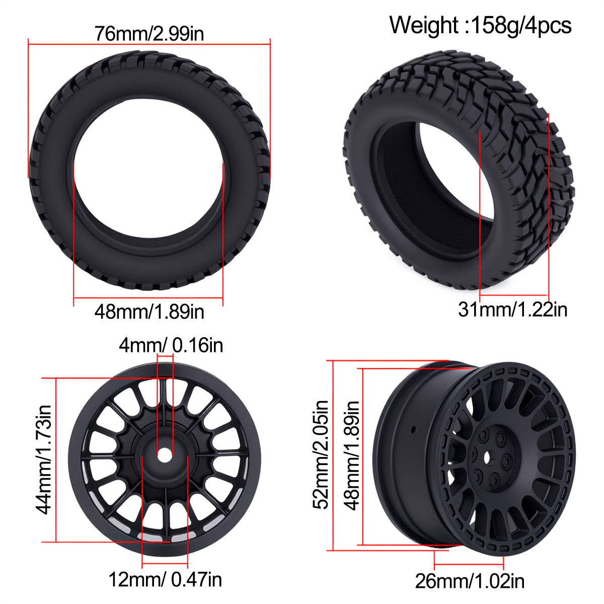 1.9인치 75*31mm 고무 플라스틱 랠리 타이어 1 - Rc Hobby Engine 리뷰 및 가격